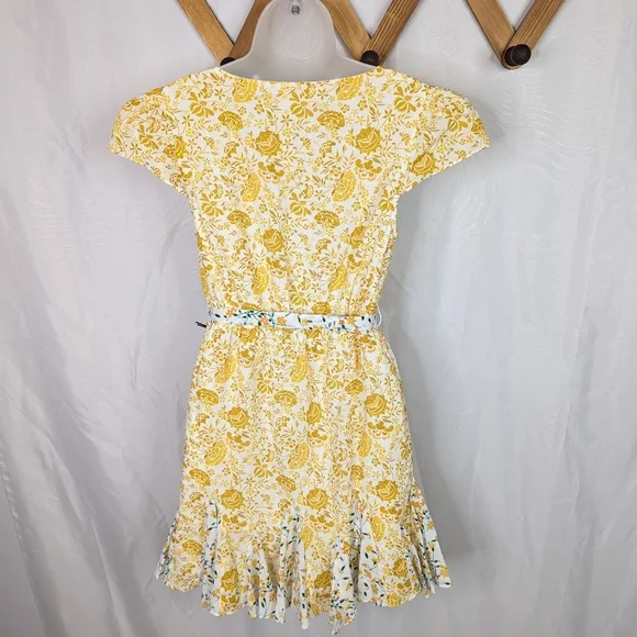 Celina Moon Belted Floral Faux Wrap Cap Sleeve Mini Dress Size Small - Picture 3 of 9